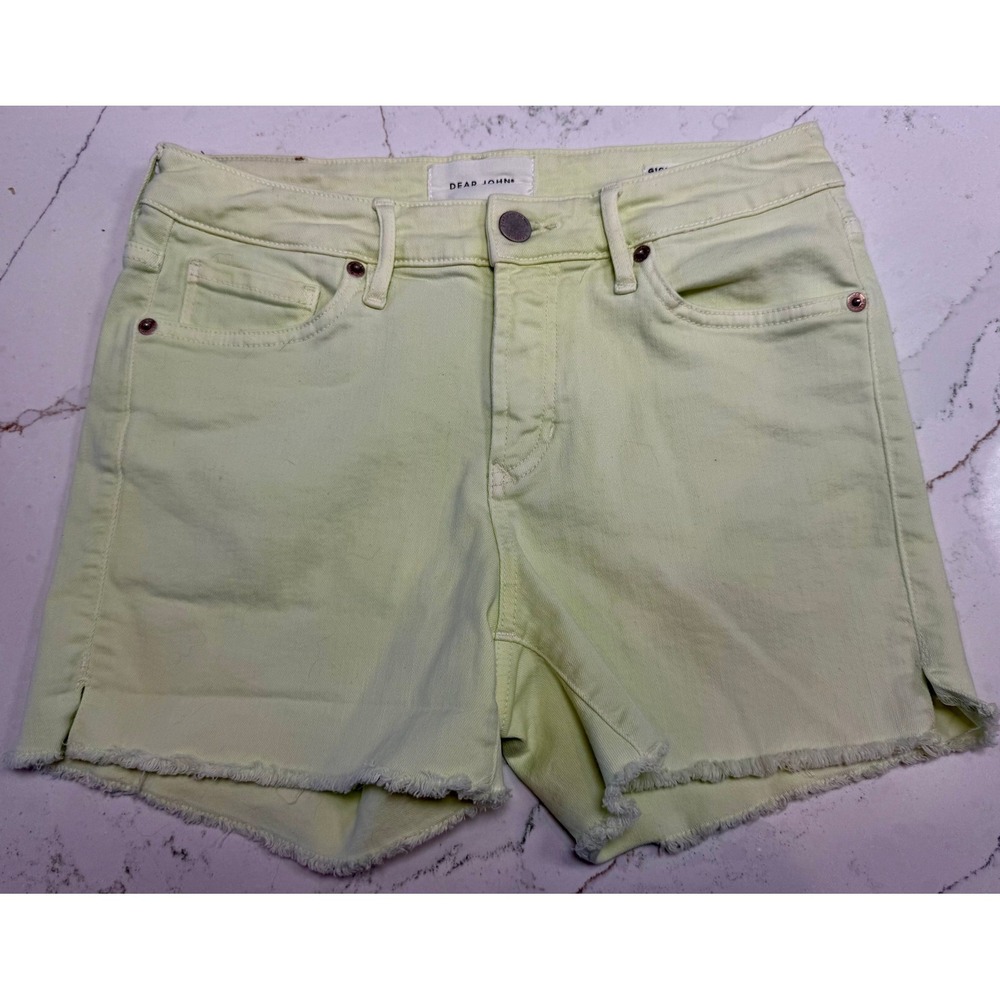 Dear John Gigi High Rise Denim Shorts Lemon Drop Yellow Raw Hem size 5/27